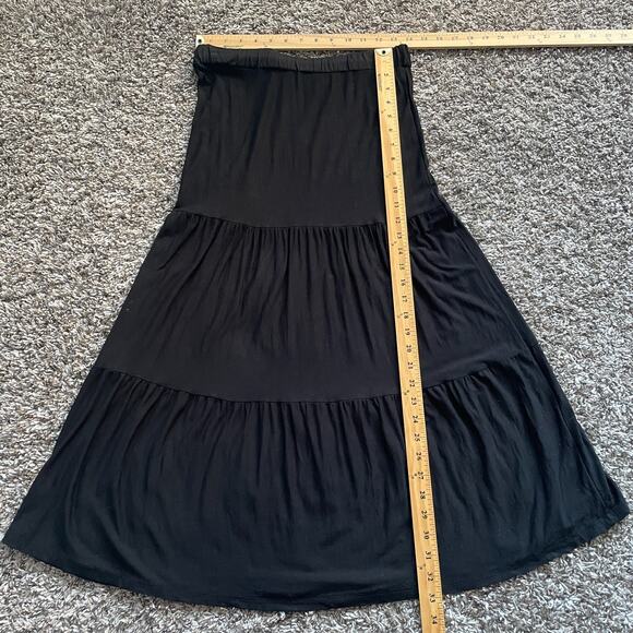 Boho Midi Dress Size Large Black Solid Strapless Tiered Broomstick Fairy Grunge - Picture 13 of 14